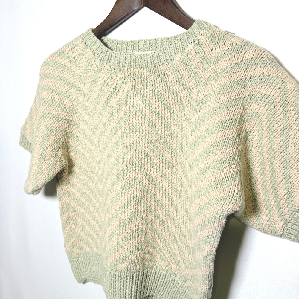 The Eagle's Eye Vintage Hand Knit Cotton Chevron Short Sleeve Sweater Green L